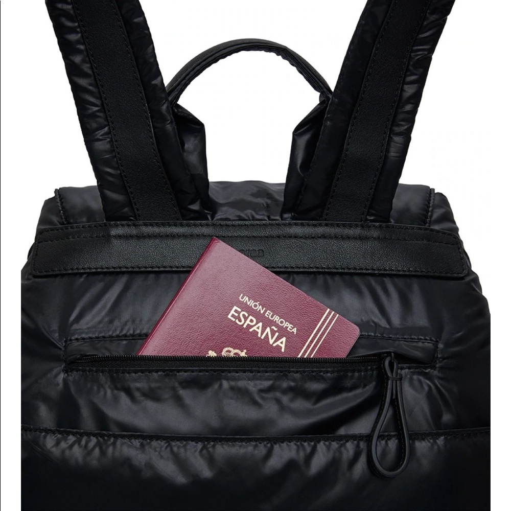 Caraa Black Vegan Faux Leather Drawstring Waterproof Backpack NWT Travel Work - Picture 6 of 10